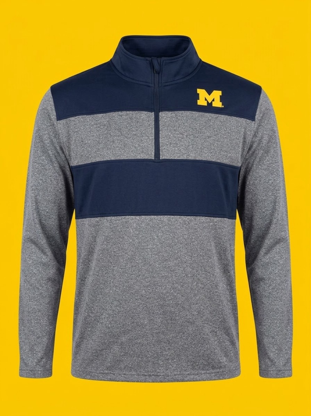 Women’s Quarter-Zip Pullover in Navy and Heather Gray with Yellow 'M'